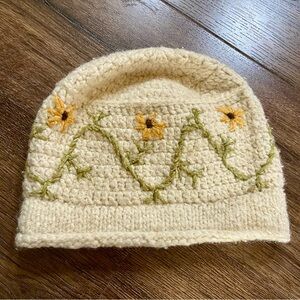 Crochet Wool Blend Flower Detail Hat